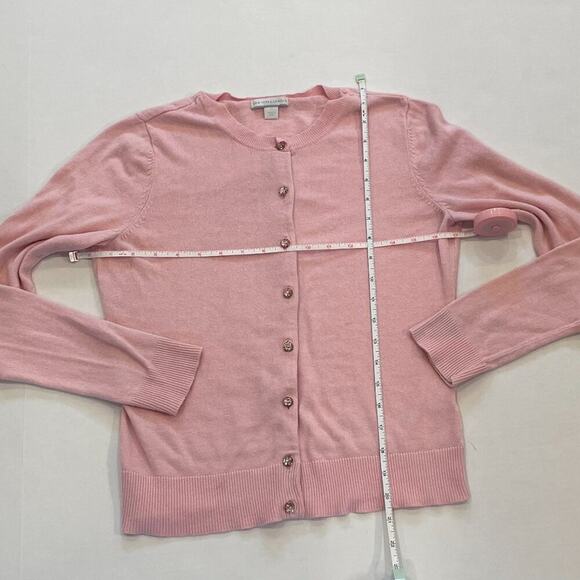 NY & Co Pale/Blush Pink Crew Neck Bling/Jeweled Button Down Cardigan, Size M - Picture 7 of 9